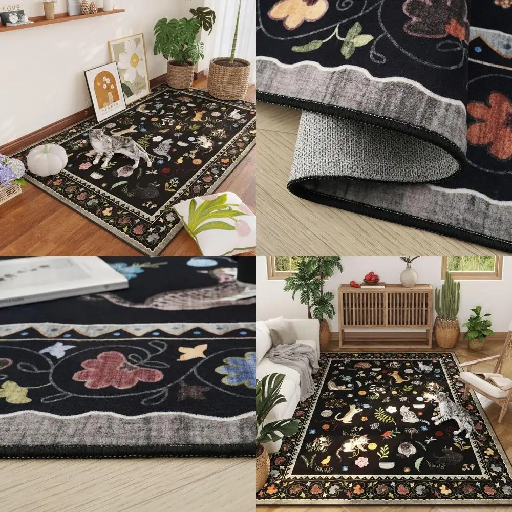 

Ковер в богемном стиле, 120х180 см, моющийся, с нескользящей основой, идеально подходит для небольших помещений, спален, детских комнат и обеденных зон - черный