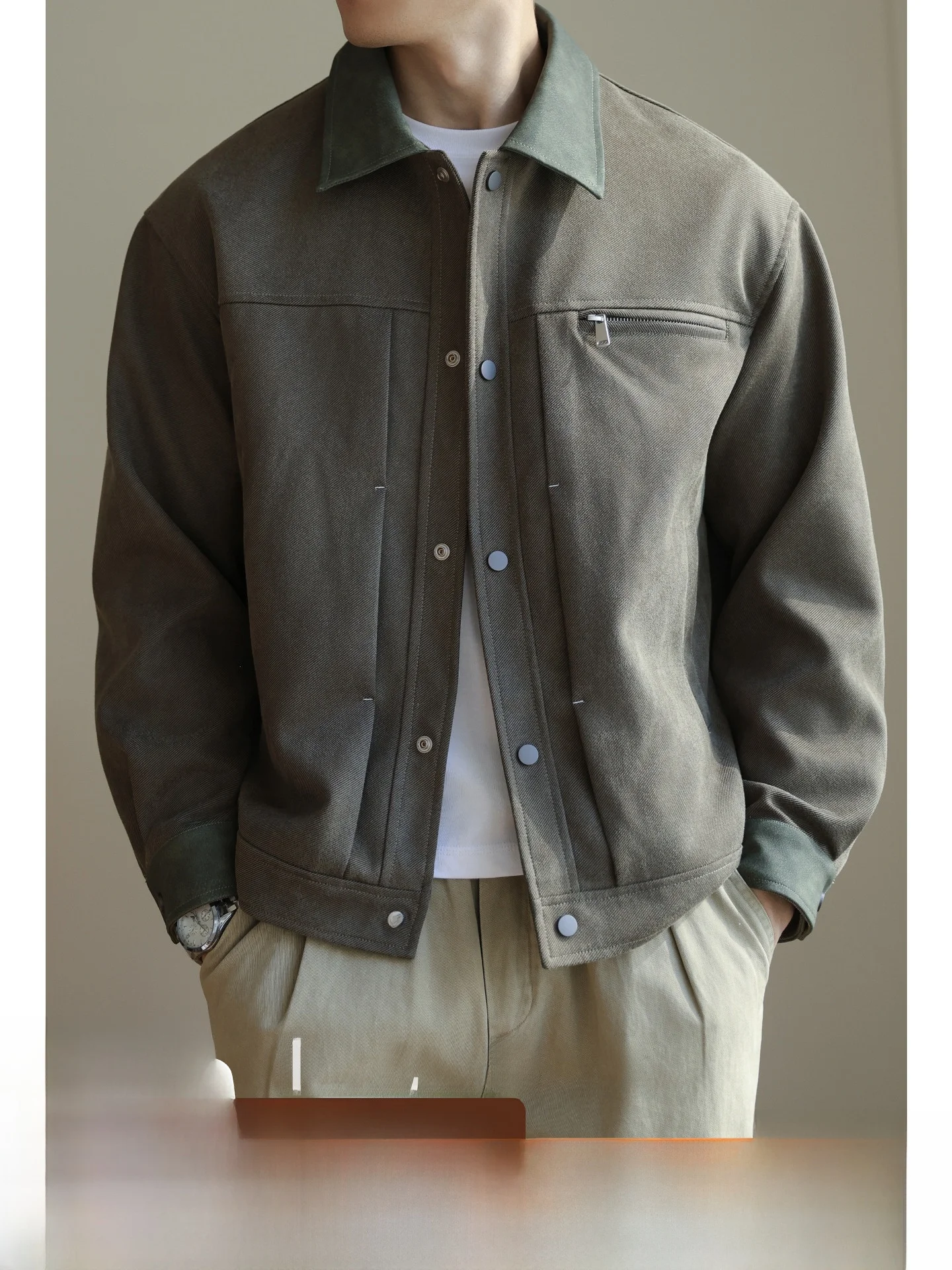 

Classic Barn Sle Men's Suede Jaet Spring Autumn Casual Collar Coat American Sle Faion Urban Wear Polyester Fiber