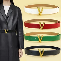 2024 New Women's Belt Fashionable Simple Pure Decoration Western Pants Belt Versatile Instagram V-Button Black Jeans Belt