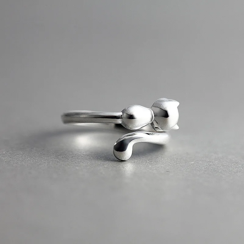 925 Sterling Silver Jewelry Individuality Fashion Aesthetic Accessories Female Small Fresh Cat Opening Rings  R148