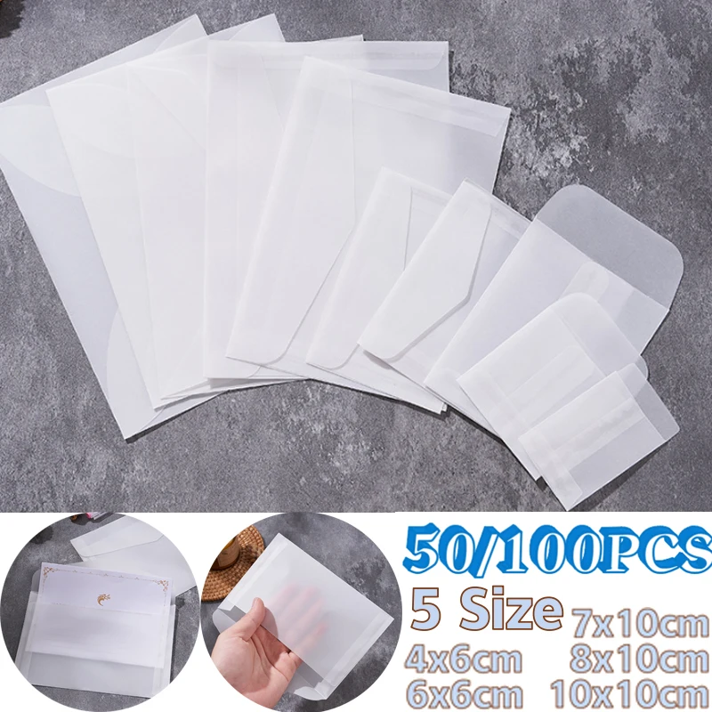 50/100PCS Blank Translucent Envelope European Style Card Cover For Wedding Invitation Postcard Business Letter Gift Message Pack