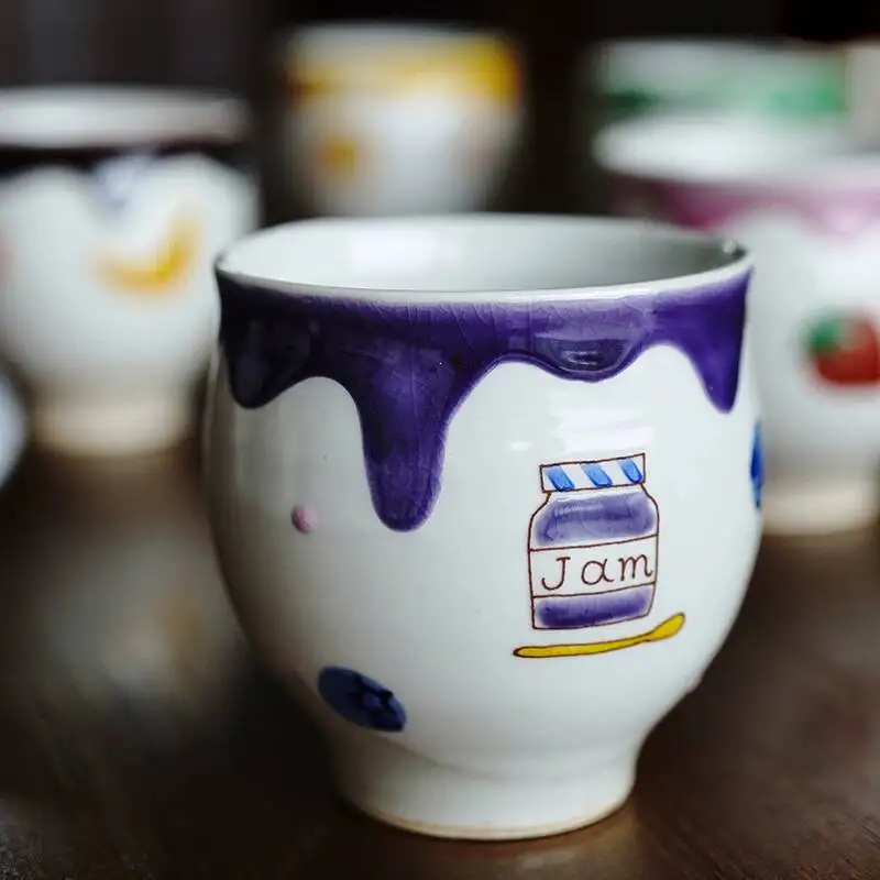 In Stock Japanese Imported Kōkōzan Kiln Tea Water Dessert Cup, Japanese-Style Cute Purple Painted Cup