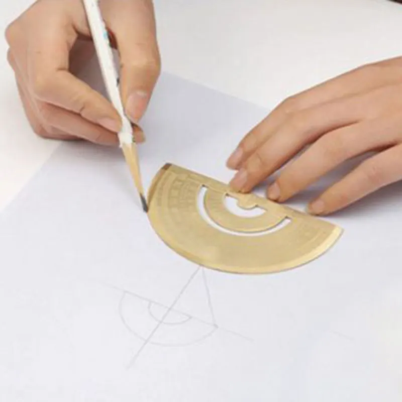 Transferidor de cobre metálico, ferramenta de medição em latão, 0-180 graus, para escritório, escola, matemática, mapa, desenho, arte, design, artigos de papelaria