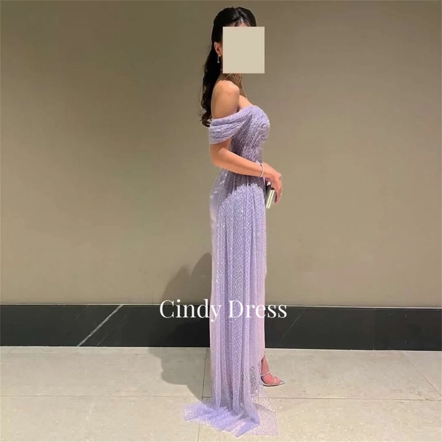 Evening Dress Long Evening Dresses for Prom Bead Embroidery Shiny Customized Al-fitr Purple Straight Line Sharonsaid Ball Gowns