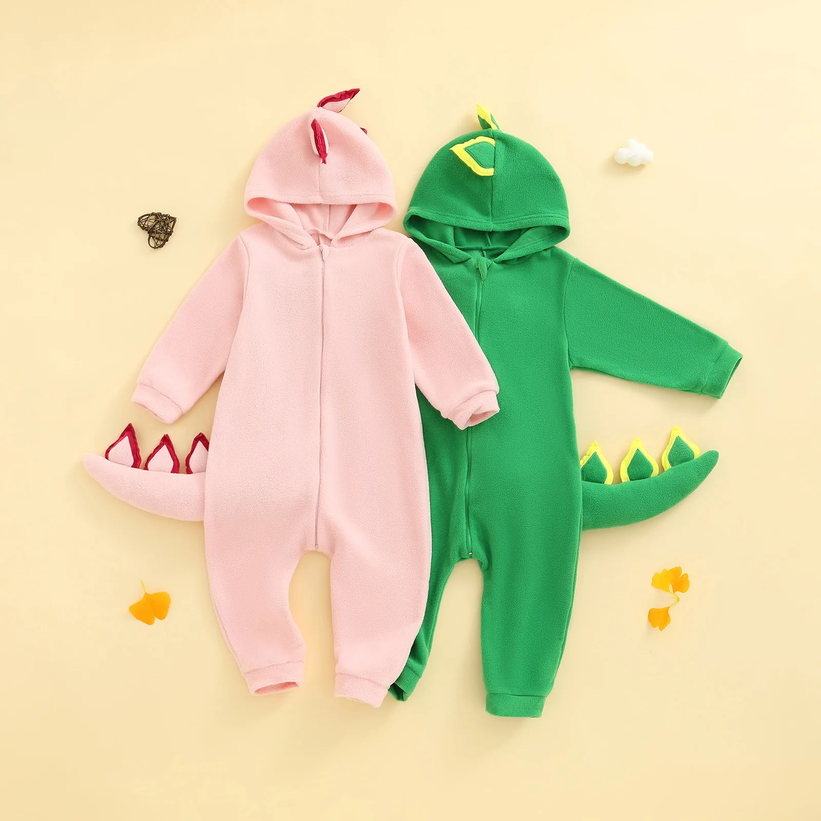 

Tregren Toddler Baby Boy Girl Dinosaur Costume Fleece Long Sleeve Hooded Jumpsuit Halloween Animal Costume