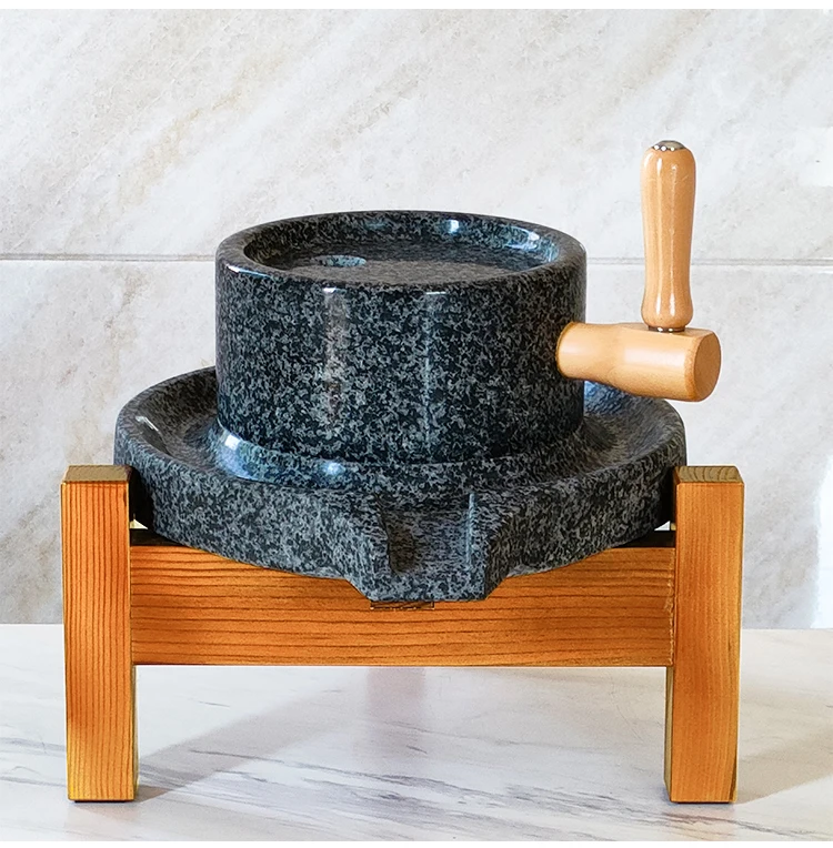 1pc 25X35cm 100% Natural Bluestone Stone Manual Household Food Flour Mill, Hand Crank Grain Coffee Grinder with Stand