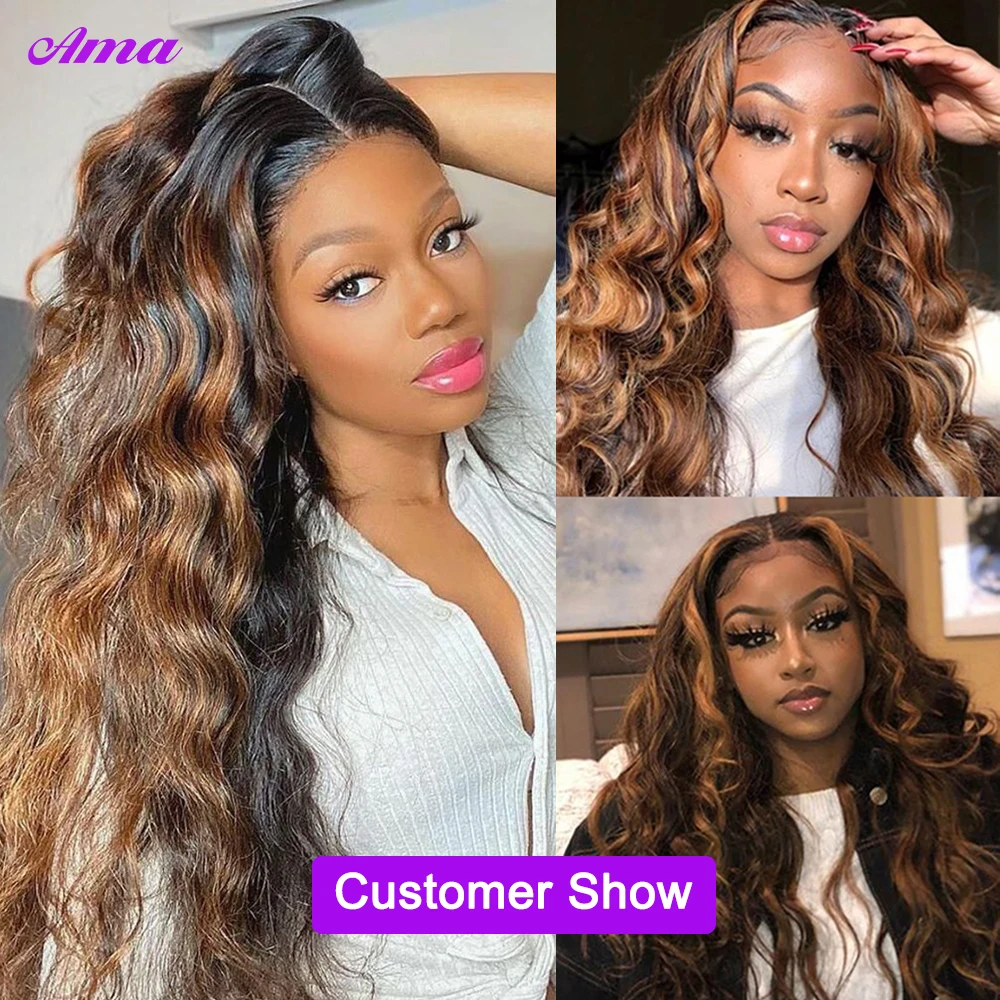 FB 30 Brown Highlight Body Wave Bundles Ombre Colored Human Hair Bundles 1 3 4 Bundles Deal Piano Color Remy Human Hair Weave