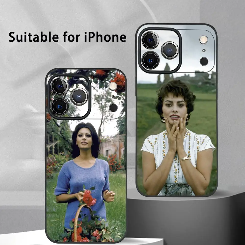 

S-Sophia Loren Fashion Phone Case For IPhone 17 16 15 14 13 12 11 Pro Max Plus Mini Black Frosted Soft Shell Funda