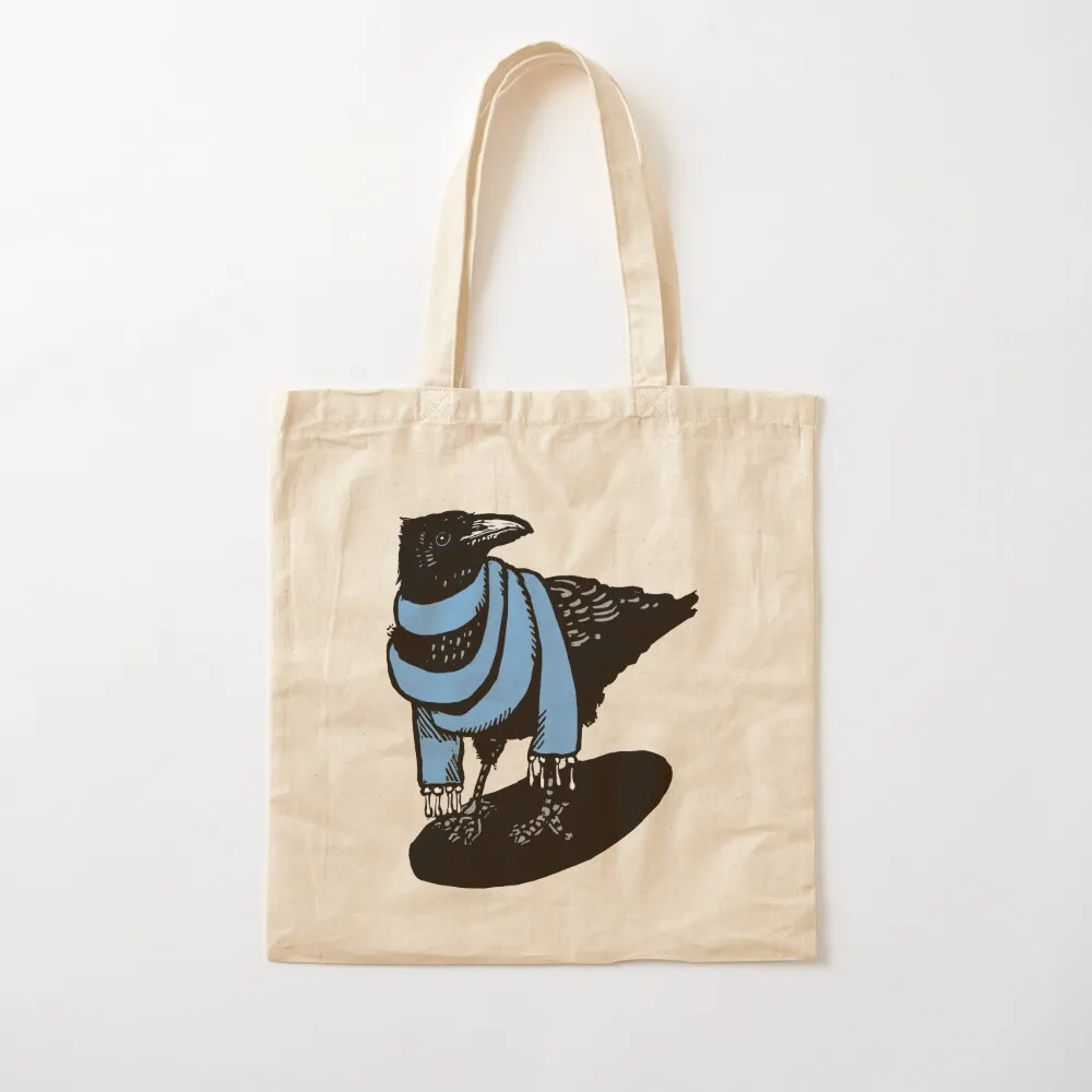 Sky Blue Scarfed crow Tote Bag tote bag canvas bags woman 2025 Custom bag shopper bags for women