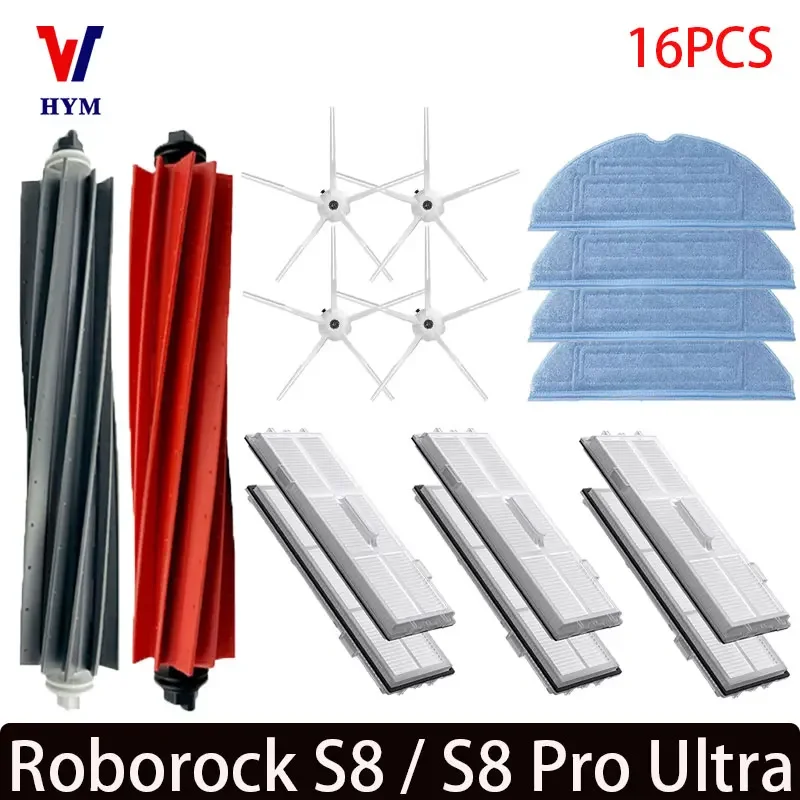 For Roborock S8 S8 Pro Ultra S8+ Robot Vacuum Spare Parts Main Side Brushes Mop Cloths HEPA Filters Dust Bags Accessories