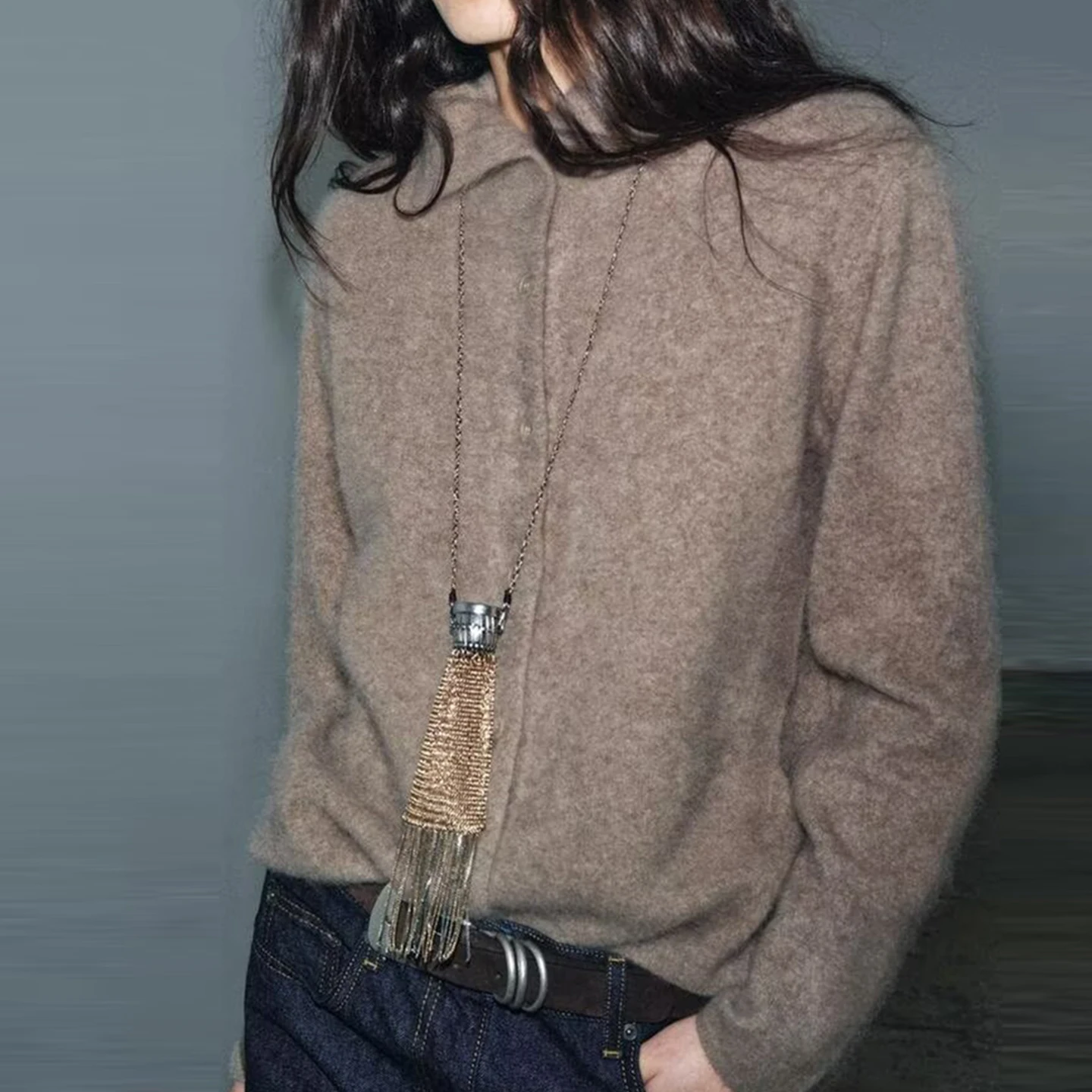 Casual Chic Long Sve High Collar Single Button Jaet New Autumn 2025 Women's Simple Sle Knitted Sweater Coat Z