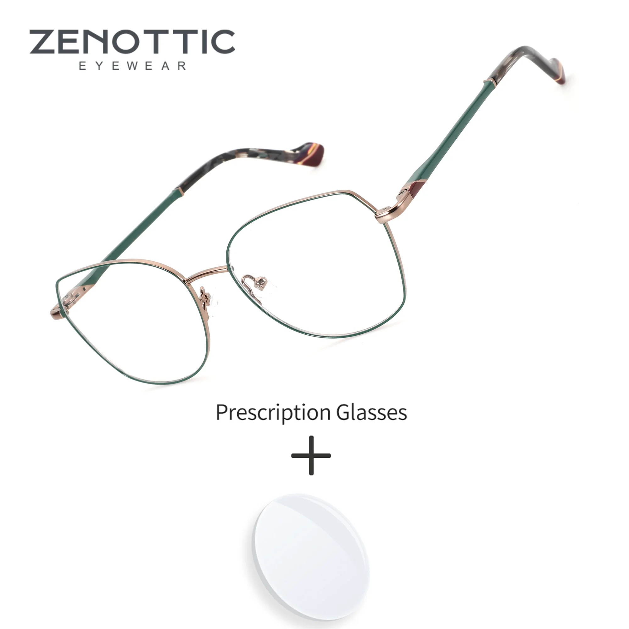 ZENOTTIC M Size Octagonal Metal For Women Prescription Eyeglasses Progressive Lenses Anti‑Blue Light Myopia Corrective Lenses