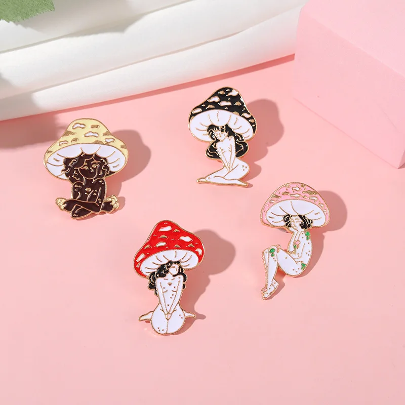 Cartoon Mushroom Girl Style Badge Enamel Pin Fun anime character Mushroom Head Girl Brooches Jewelry Gift On Backpack For Kids