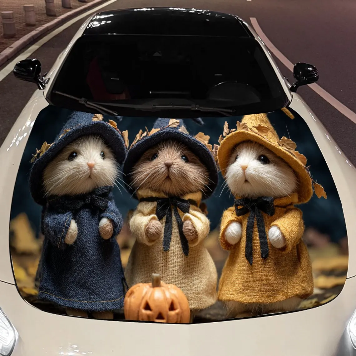 

Adorable Halloween Mouse Witches Car Engine Hood Sticker, Auto Vinyl Wraps, Waterproof Self-adhesive Vehicle Decal, Durable & An