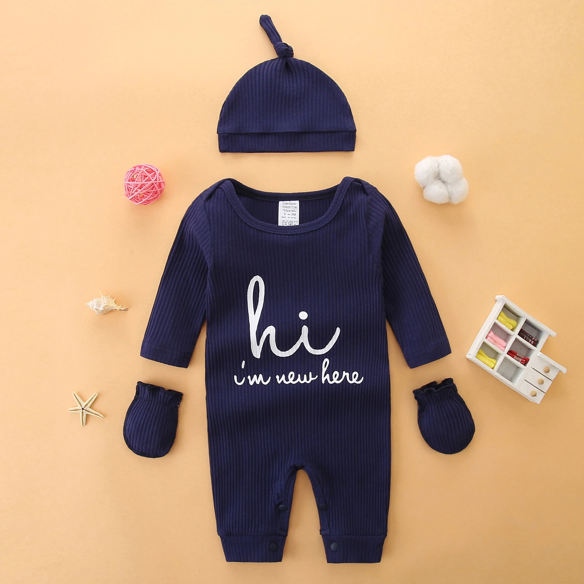

[3-Piece Set] Baby Jumpsuit Spring Newborn Long-Sleeved Pit Strip Baby Boy Newborn Baby Clothes Set