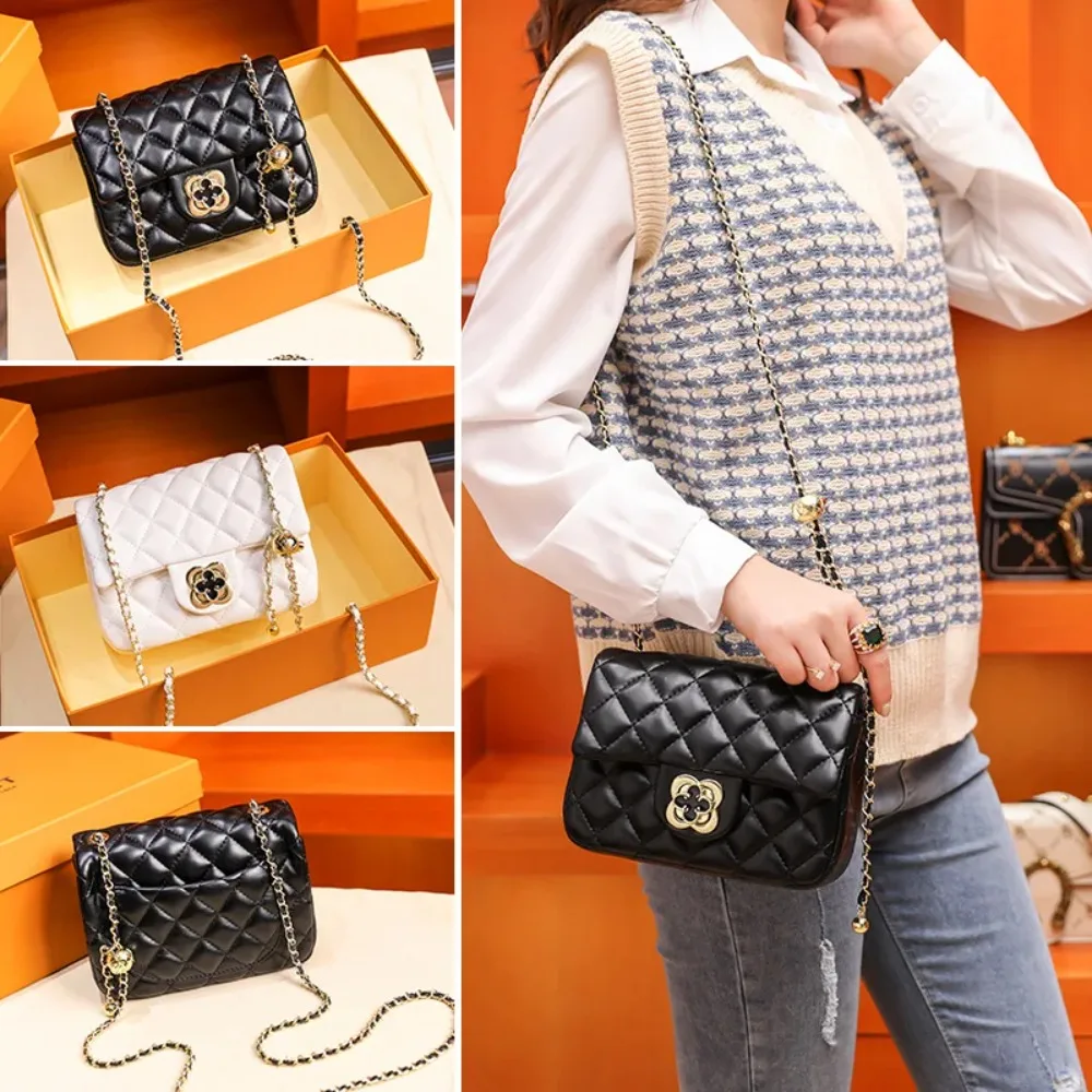 

Urban Minimalist Style Gold Ball Shoulder Bag Women's Small Fragrance Style Chain Crossbody Bag Diamond Grid Lock Buckle