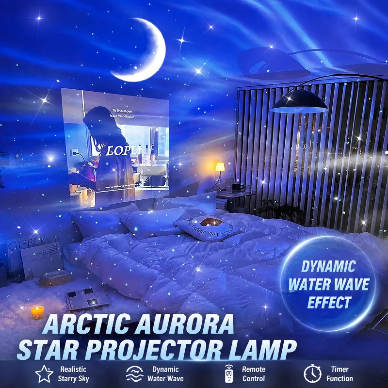 2 in 1 Star Projector Night Light Bluetooth Speaker Dynamic Water Wave Aurora Sky Lamp Galaxy Atmosphere Light Home Decoration