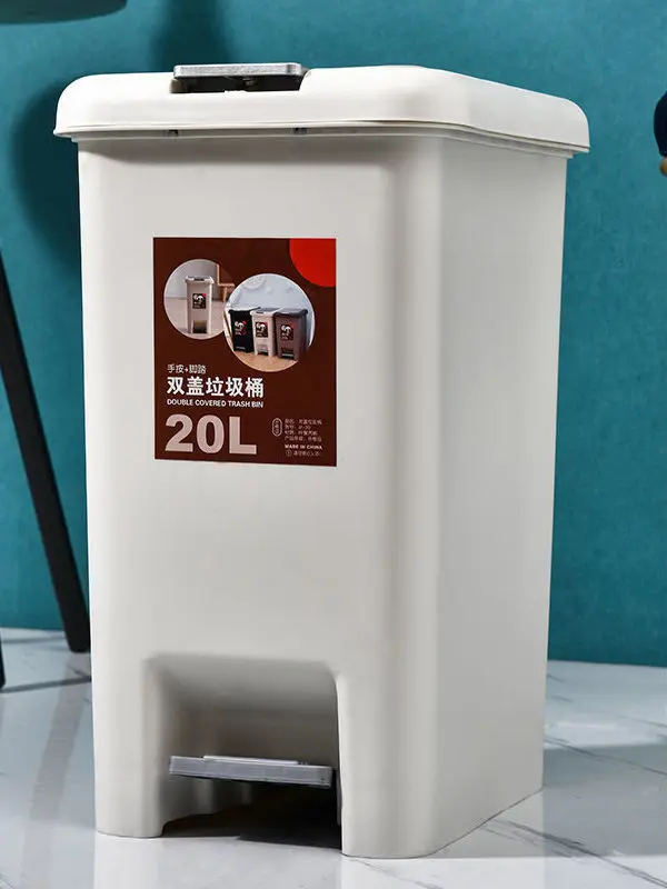 Large Capacity Foot Pedal Waste Bin with Lid for Kitchen Bathroom Living Room Home Use Dustbin Simple Style Square Shape