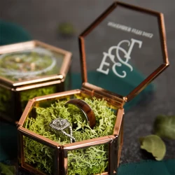 Personalized Glass Ring Box Custom Wedding Engagement Decoration Gold Hexagon Jewelry Storage Box Bride Party Accessories