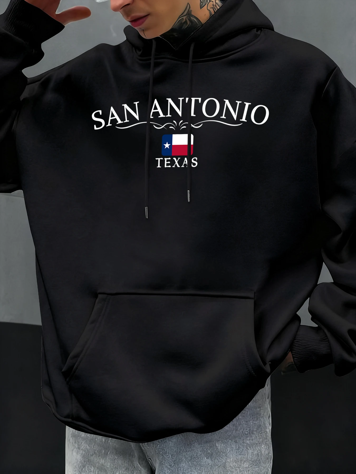 سان أنطونيو تكساس إلكتروني يطبع الخريف الرجال هوديي الصوف هوديس جيب لينة هودي فضفاض معطف غير رسمي أزياء الشارع الملابس #3