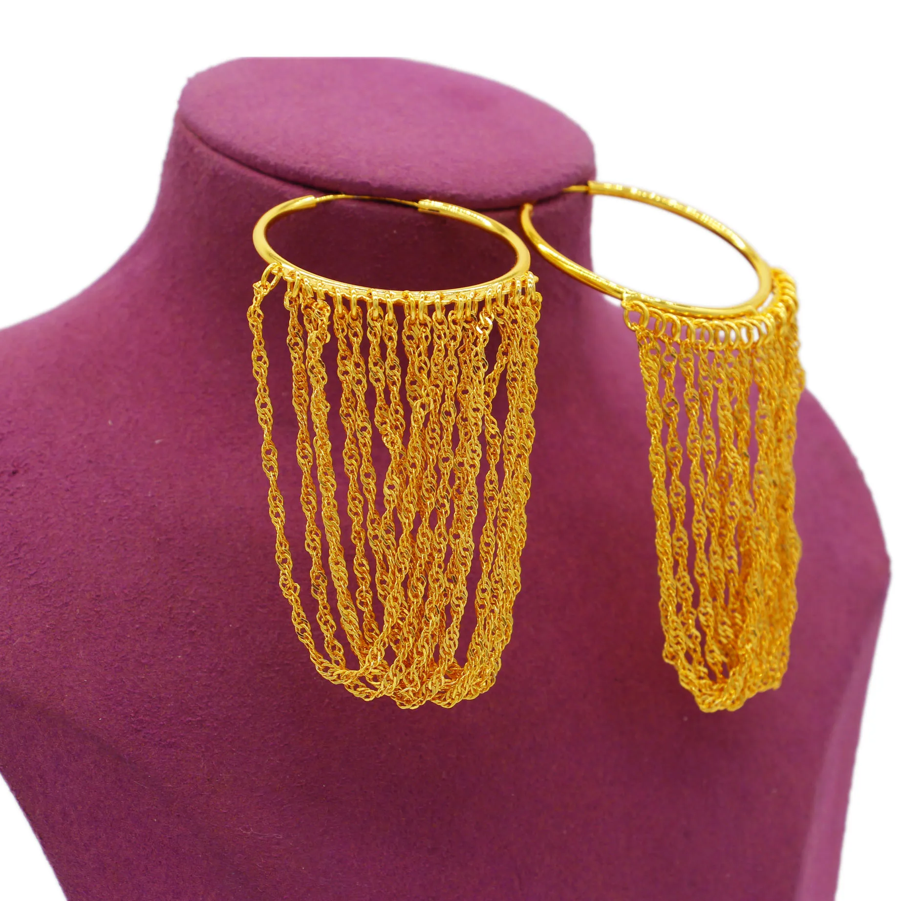 WDZUIAI Bright Dubai 24K Gold Color Tassels Earrings Big Model for Women Girls African BOHEMIA Brazil Wedding Jewelry Party Gift