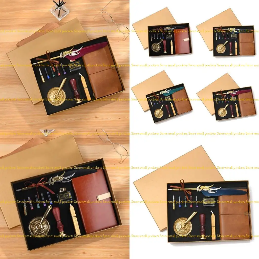 

R1WD Retro Vintage Fountain Pen Writing Leather Notebook Set Stationery