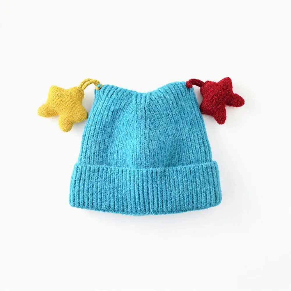 Winter Baby Knit Hat Thickened Warm Beanie Cute Star Pattern Soft Elastic Cap Windproof Outdoor Headgear For Toddlers