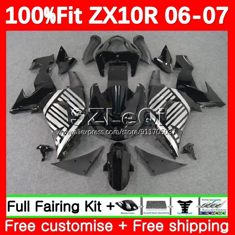 Injection Body For KAWASAKI NINJA ZX 1000 CC 10 Black Silvery R 10R ZX10R 06 07 109No.39 ZX1000 ZX-10R 2006 2007 + Decal Fairing