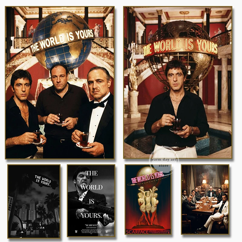Scarface Tony Montana The World Is Yours Movie Poster Office Art Motivational Canvas Painting Wall Print Picture Home Decor