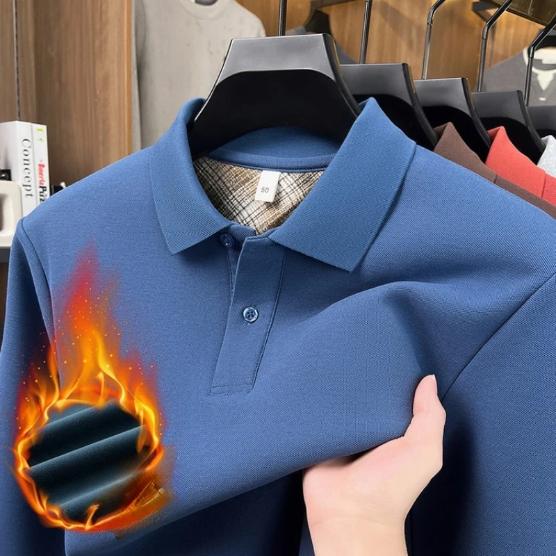 

Мужская зимняя рубашка поло, утолщенная флисовая подкладка, хлопок 63,6%, бестселлер S-XL ​ Качественная деловая рубашка поло