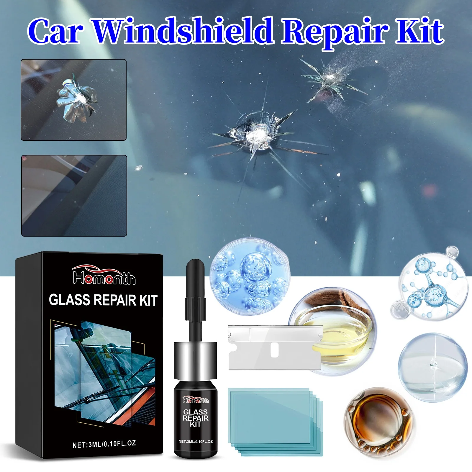 

Car Windshield Repair Kit For Scratches, Cracks And Chips Glass Repair Environmentally Friendly Vehicle Windows Fix Tools E9K1