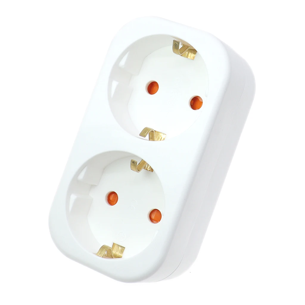 16A 2 Socket Multiple Plug Power Strip Socket Distribution Adapter German Standard Power Supply Plug Adapter