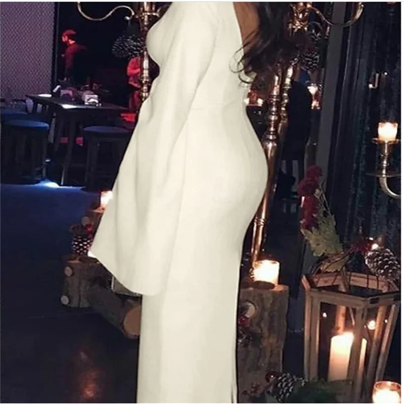 Schede/Kolom Theelengte Cocktailjurken Feestjurken Elegant Feest Kleine witte jurken Lange mouwen Met sieraad Hals Bruiloftsgasten