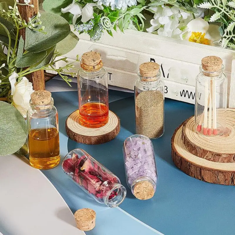 10 garrafas de vidro pequenas dos pces com frascos claros da rolha da cortiça frascos minúsculos do casamento 0.5-5ml mensagem favor recipientes