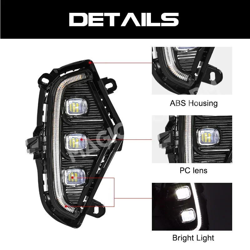 LED Fog Lights For Toyota RAV4 2019 2020 2021 Daytime Running Lamps DRL White YellowTurn Signal Lamp Assembly Car Accessories