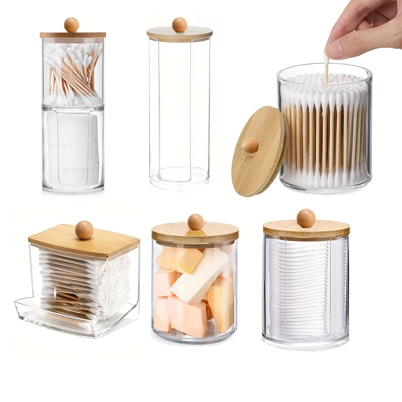 Scatola portaoggetti in acrilico con coperchio Dispenser con supporto Qtip vaso in plastica trasparente organizzatore per il trucco organizzazione