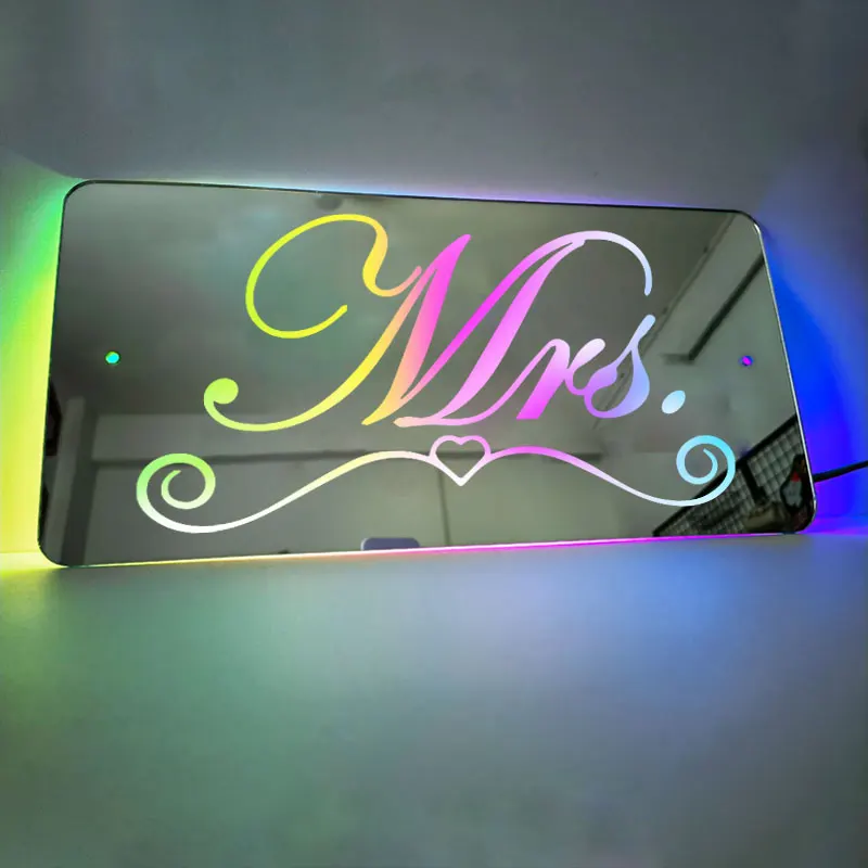 Acrylic Luminous Mirror Light Up Name Mirrors 12 Color LED Name Illuminated Mirror Wall Decor Personalized Wedding Family Name