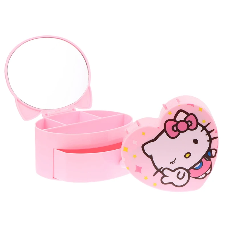 Kawaii Sanrio Hello Kitty Storage Box Sanrio KT Cat Bedroom Desktop Mirror Cute Girly Heart Jewelry Box Cosmetic Organizing Box