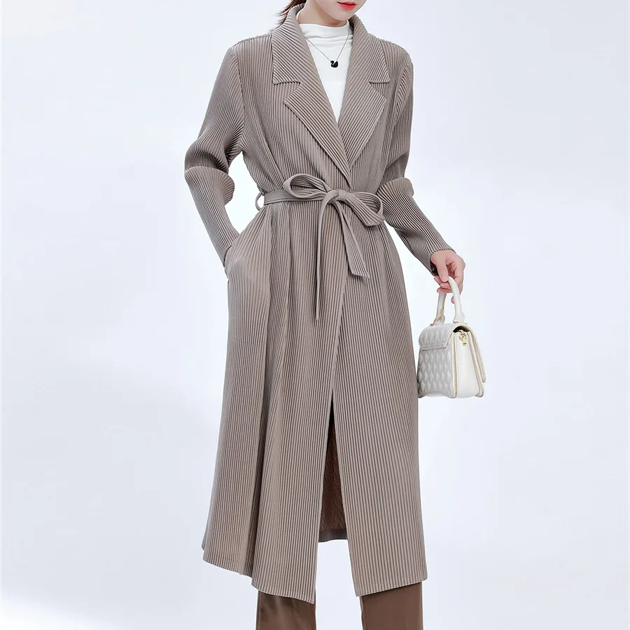 Women's Autumn New Arrival Miyake Designer Long Coat Chic Effortlessly Versatile Elegant Commuter Overcoat Premium Feel Fashion