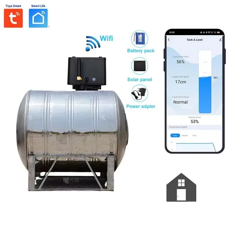 TLC2508 Wifi Ultrasonic Water Level Sensor Battery‑Powered IoT Smart Remote Detection For Water Tank Level Measuring Transmitter