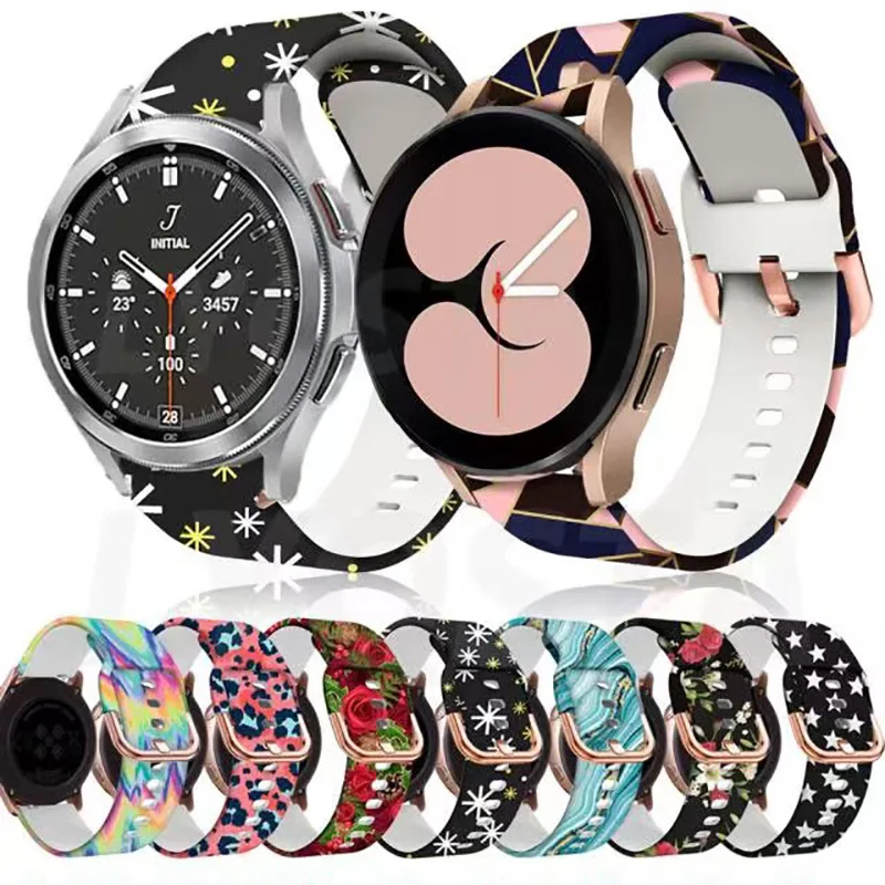 Силиконовый ремешок с принтом для Samsung Galaxy Watch 6 Classic, 43 мм, 4 мм, 7 мм, часы 6, 6 40 мм, 44 мм, аксессуары для наручных часов, браслет, 20 мм