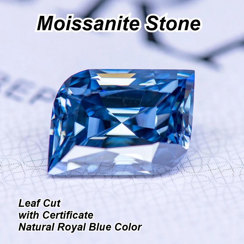 

Муассанит камень огранка в виде листьев натуральный королевский синий цвет подвески драгоценный камень DIY кольцо ожерелье серьги основные материалы с сертификатом