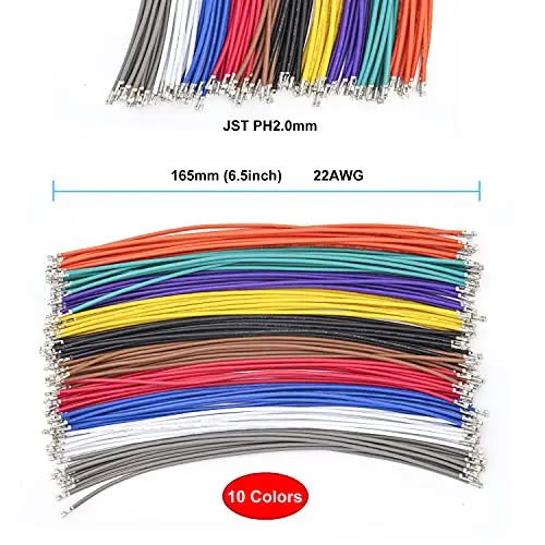 PH 2.0mm JST Connector Socket Kit with Pre-Crimped Cables Wire 2/3/4/5/6/7/8/9/10 Pin 22AWG Wire 10 Colors 165mm