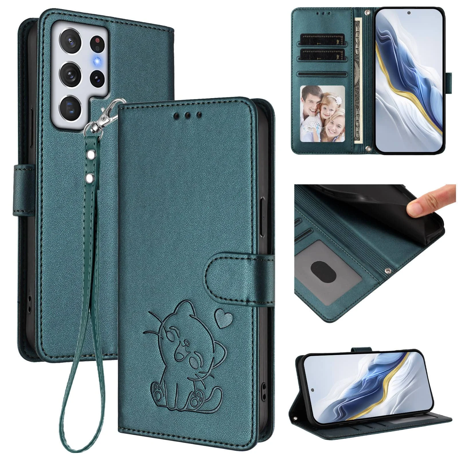 

WEFOR Cute Cat Embossed Wallet Case for Samsung Galaxy S22 S21 S20 Ultra S10 S9 S8 Plus S7 S6 Edge, Flip Cover, Card Holder