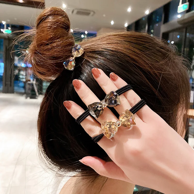 Nouvel ensemble de cordes à cheveux en strass avec nœud, style coréen, haute qualité, minimalistes, élastiques, pour queue de cheval et chignon, accessoires pour cheveux, cadeau