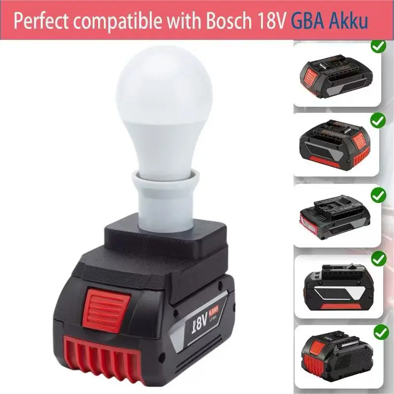 LED Work light Bulb Lamp For Bosch 18v Li-Ion Battery E27 Bulb Portable (Battery Not Included)