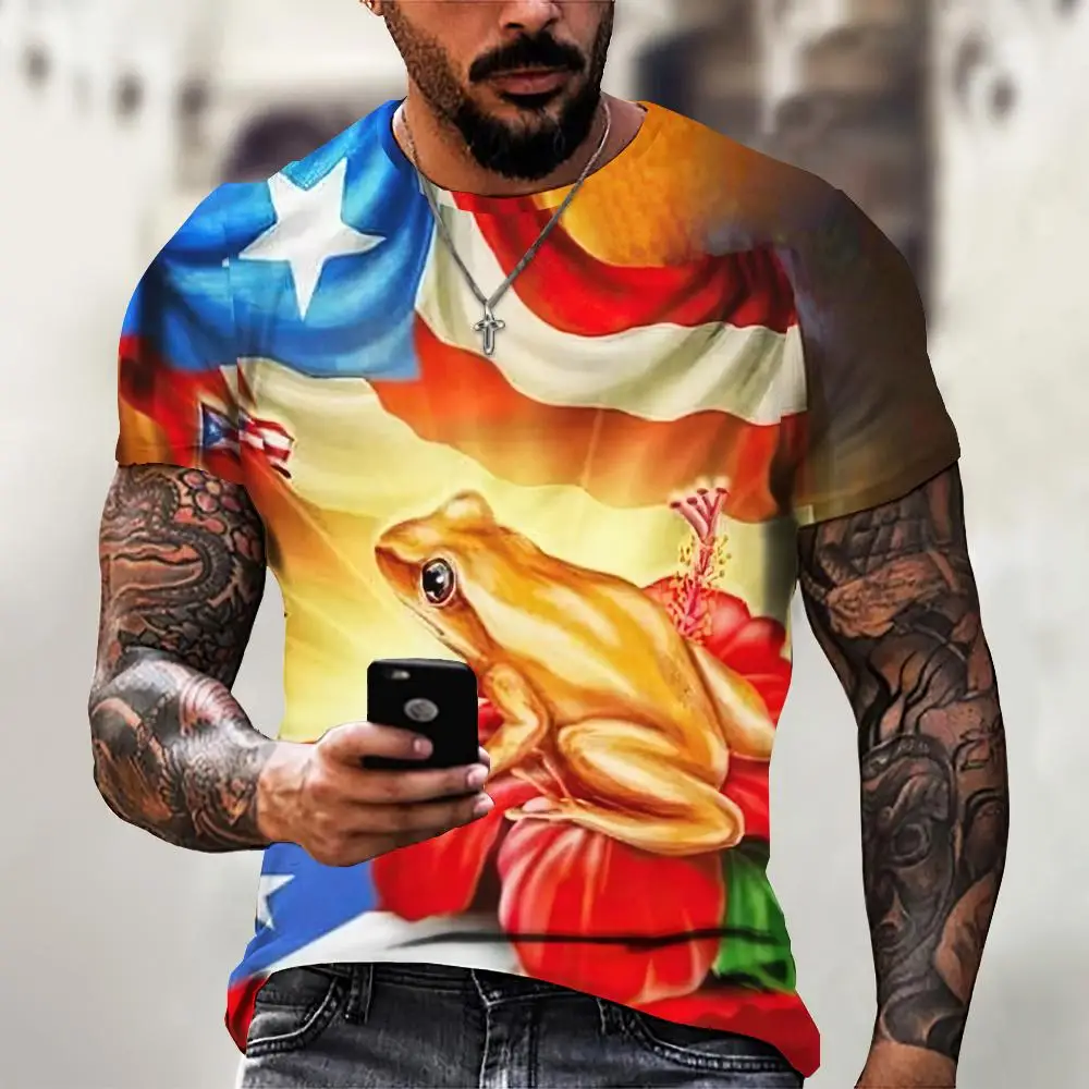 2024 Puerto Rico Flag Pattern Print Venezuela T-Shirt Summer Fashion Short Sleeve Top Oversized Men T-Shirt Fashion Men Clothing