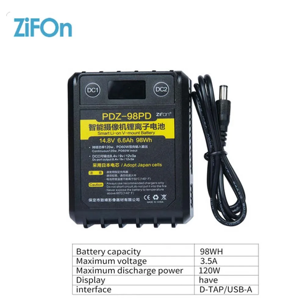 ZIFON PDZ-98PD /PDZ-150PD V Mount Battery  V Lock Rechargeable Battery Fast Charging Power Bank for Camera Monitor Mobile Phone