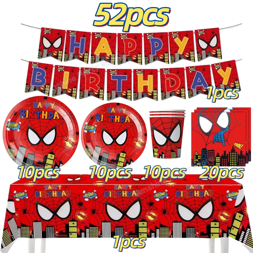 Spiders Birthday Party Decoration Red Spidehero Tableware set Cup Plate Napkin Banner Balloons for Party Favors Gift Baby Shower