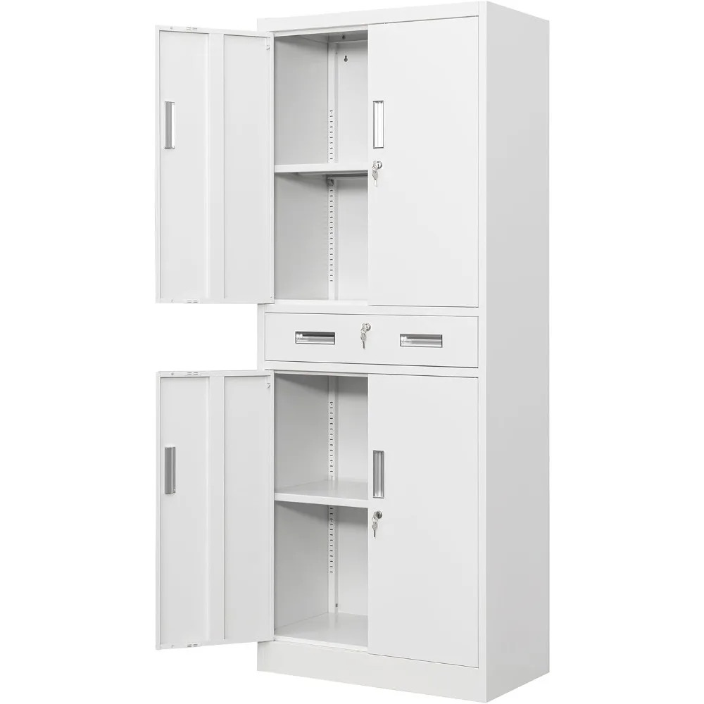 

Metal Storage Cabinet, 71 H x 28 W x 16 D Locking Storage Cabinet with Adjustable Shelves and One Drawer for Office, Garage, Hom
